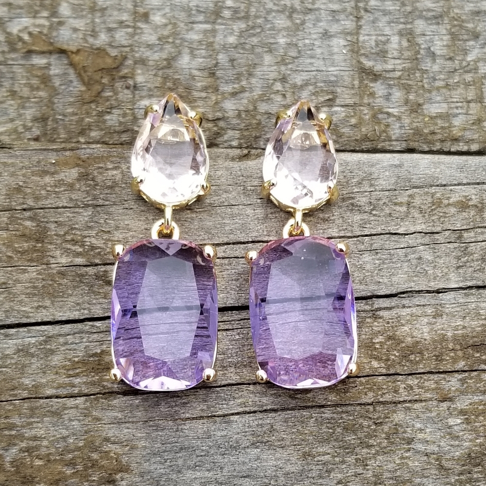 14k Gold Purple Alexandrite & Pink Tourmaline Stud Earrings, Alexandrite Dangle - Picture 7 of 7